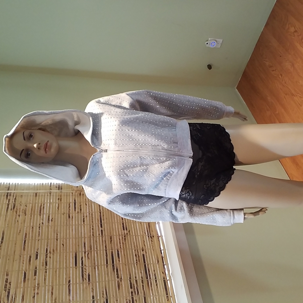 Beach Bunny Crop Rhinestone Embellished Hoodie Size L